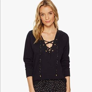 Bishop & Young Teri Lace-Up long sleeve Navy Blue Top size M. New with tags